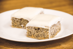 Meyer Lemon & Poppy Seed Squares with Sour Cream Icing