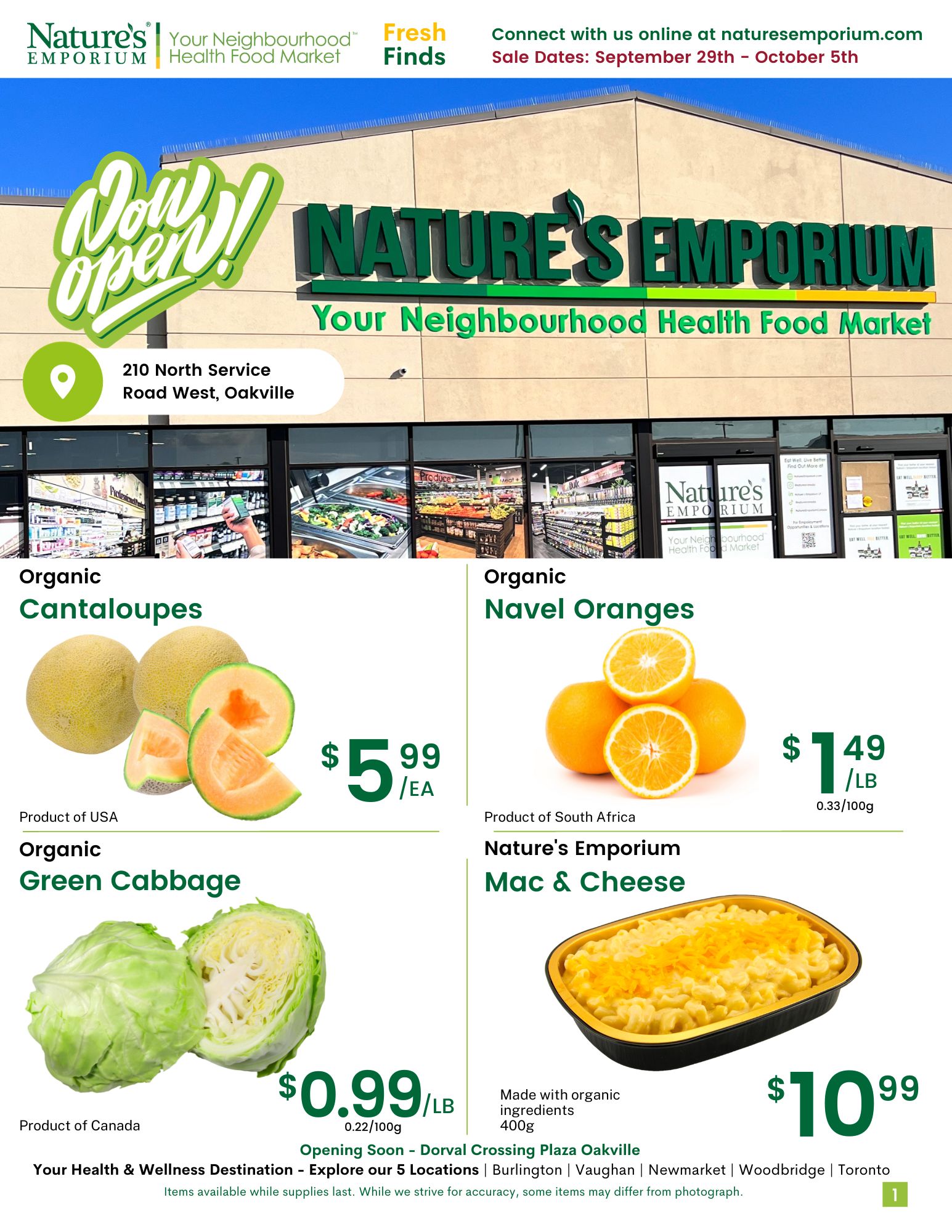 Nature's Emporium back-to-school flyer cover page.